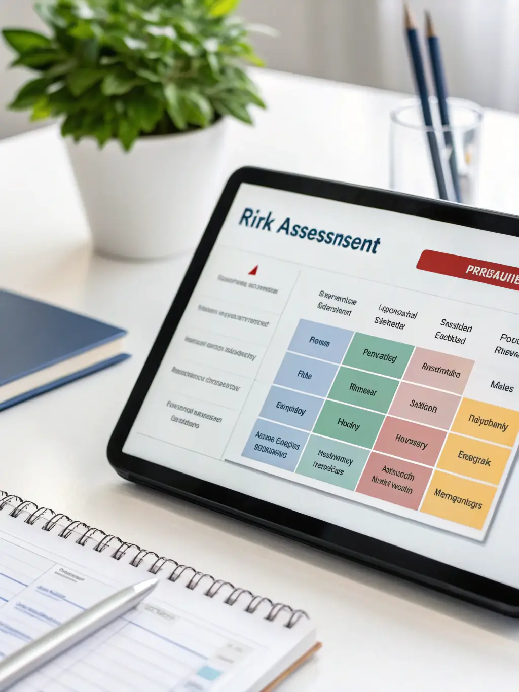 A screenshot showcasing the risk assessment tool on vetodrop.uno, showing the process of identifying potential risks, assessing their likelihood and impact, and developing mitigation strategies.